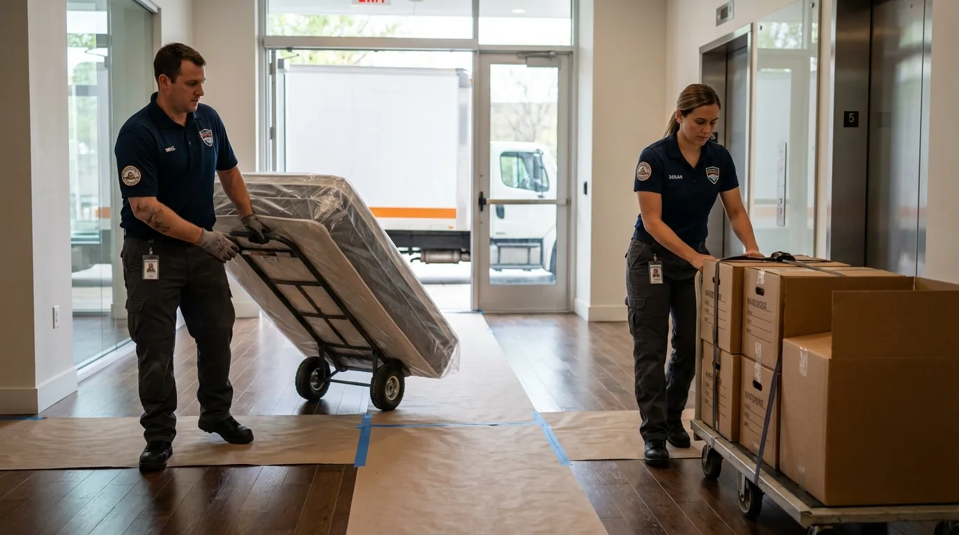 Professional apartment movers loading elevator in Somerton, AZ
